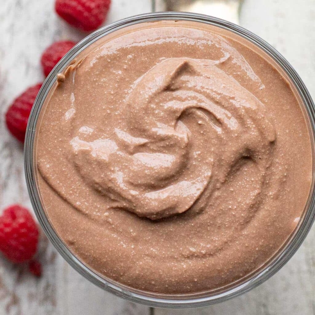 overhead view of cottage cheese chocolate mousse
