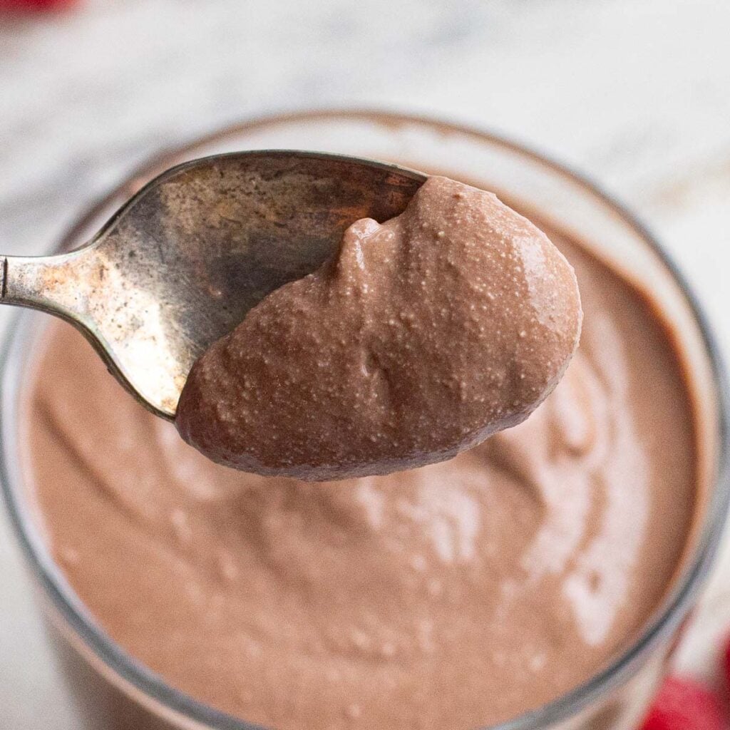 a spoonful of cottage cheese chocolate mousse