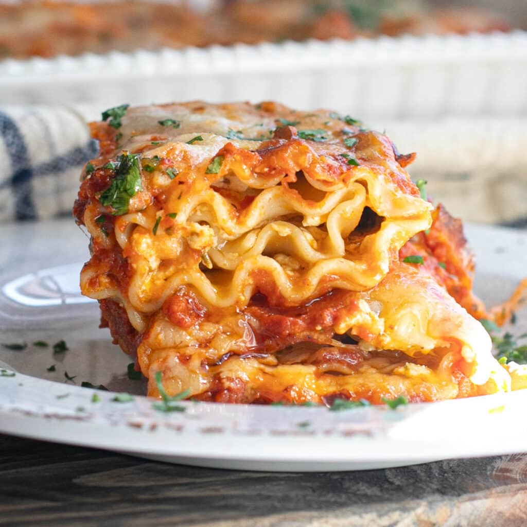 sideways view of a lasagna roll up