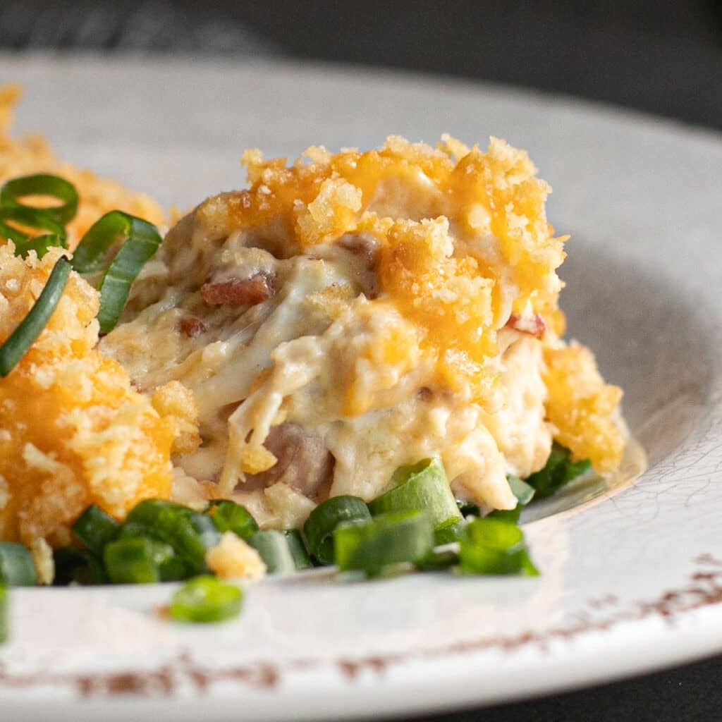 close up view of million dollar chicken casserole
