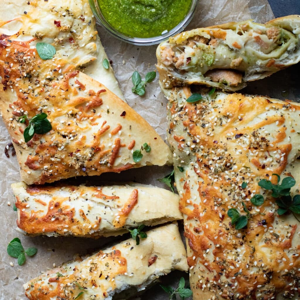 sausage and pesto calzone