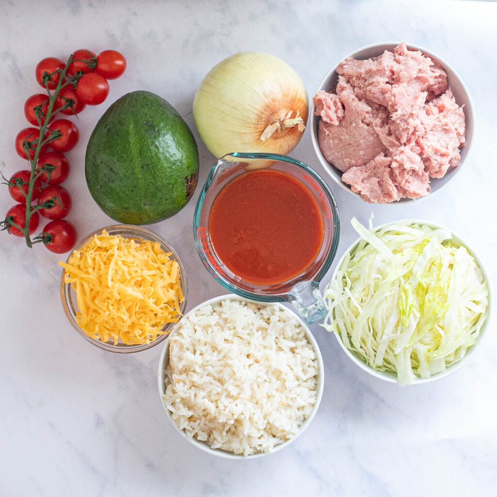 ingredients for taco in a bowl recipe