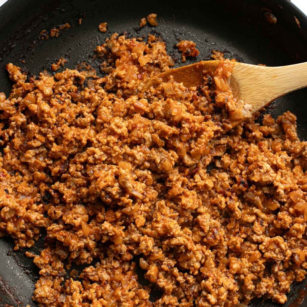 taco meat cooking in a pan
