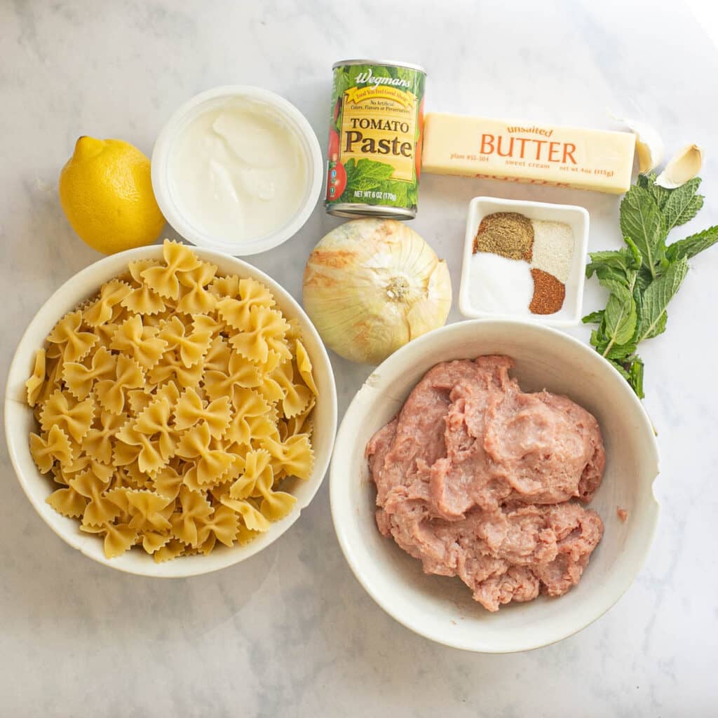 ingredients for Turkish pasta recipe