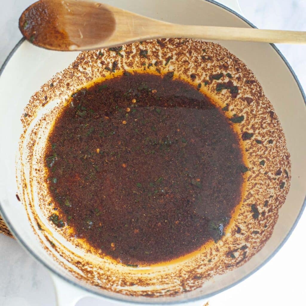 spiced butter sauce in a ceramic saucepan