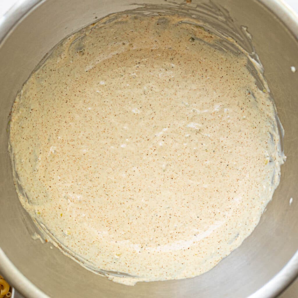 dressing in a mixing bowl