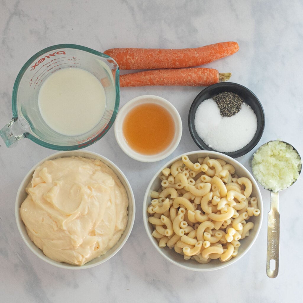 ingredients for Hawaiian macaroni salad