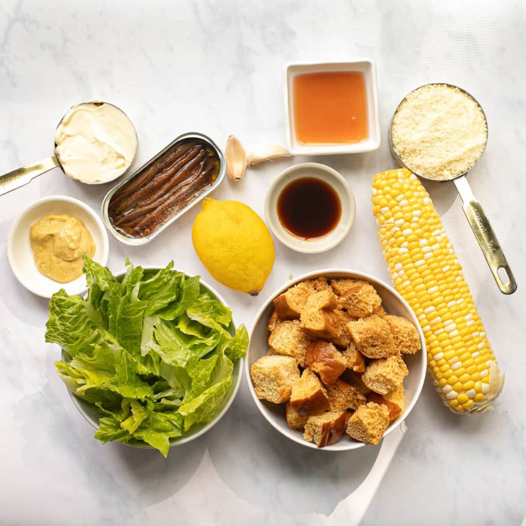 ingredients for corn Caesar salad recipe