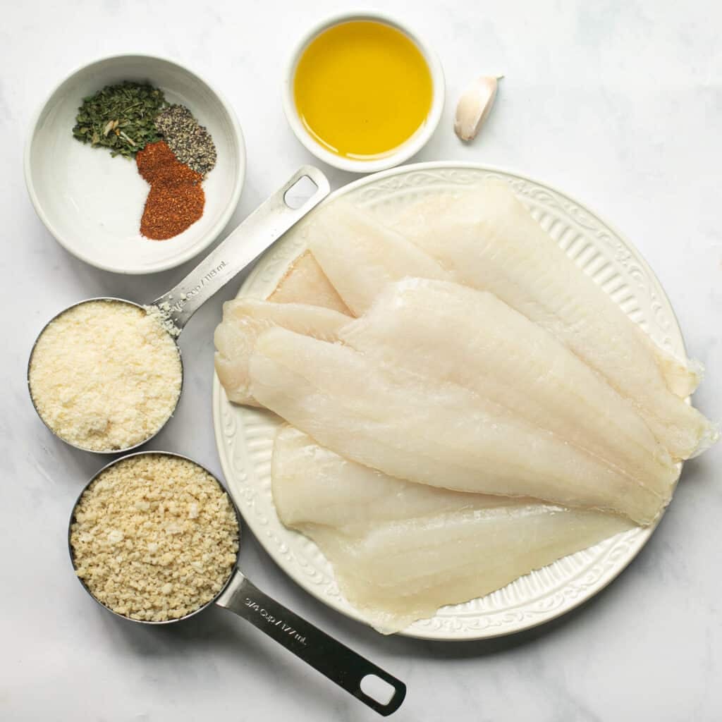 ingredients for Parmesan panko crusted baked flounder recipe