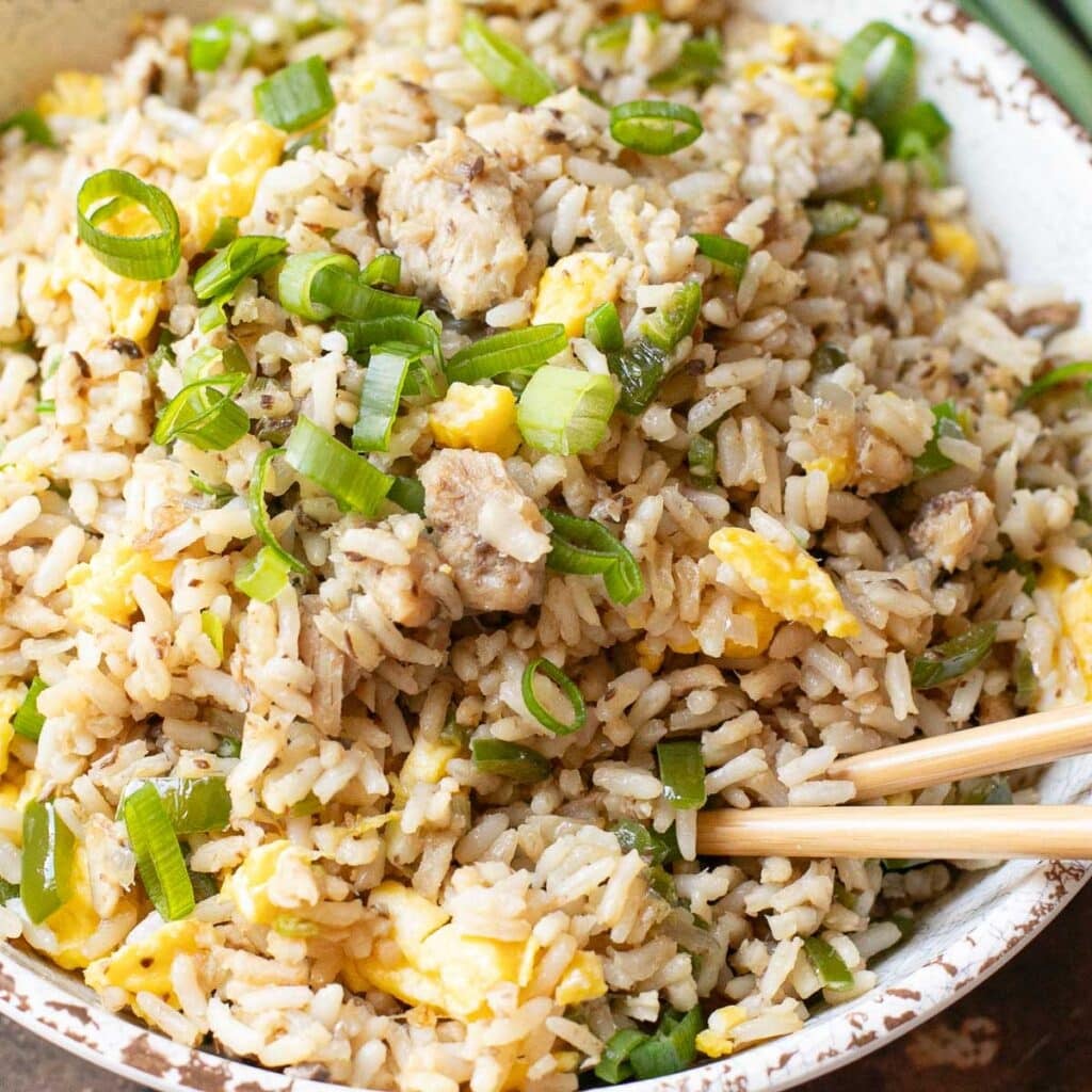 sardine rice with scrambled egg and chopped scallions