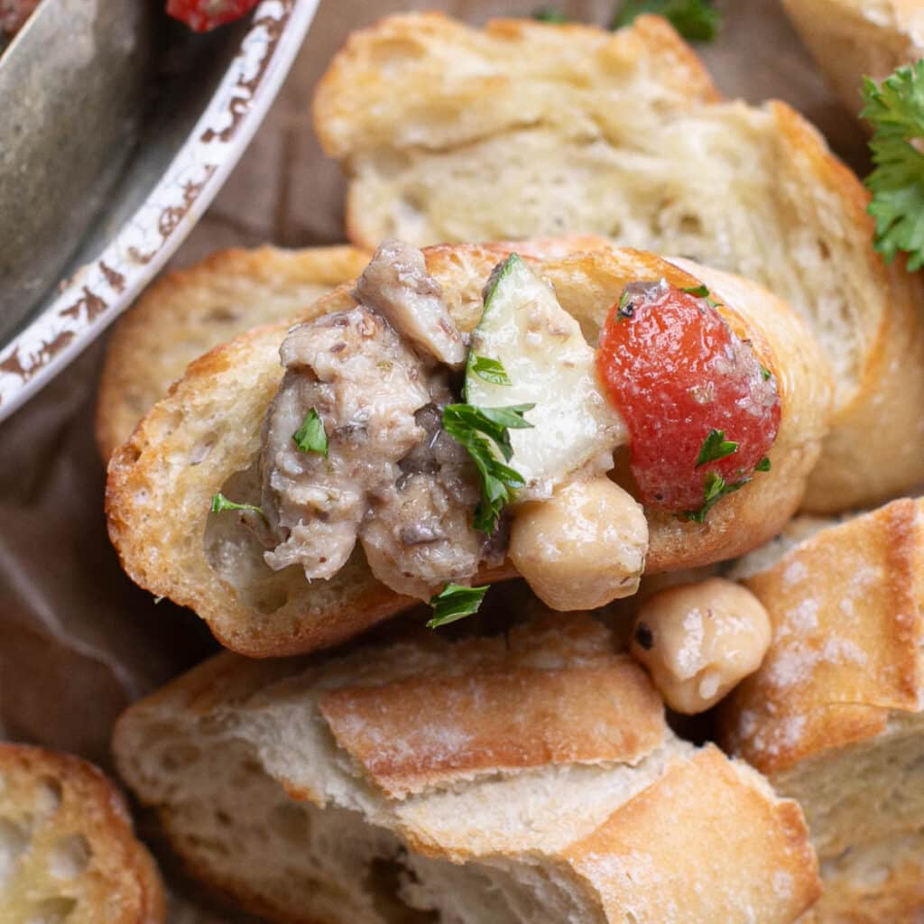 sardine salad on a slice of baguette