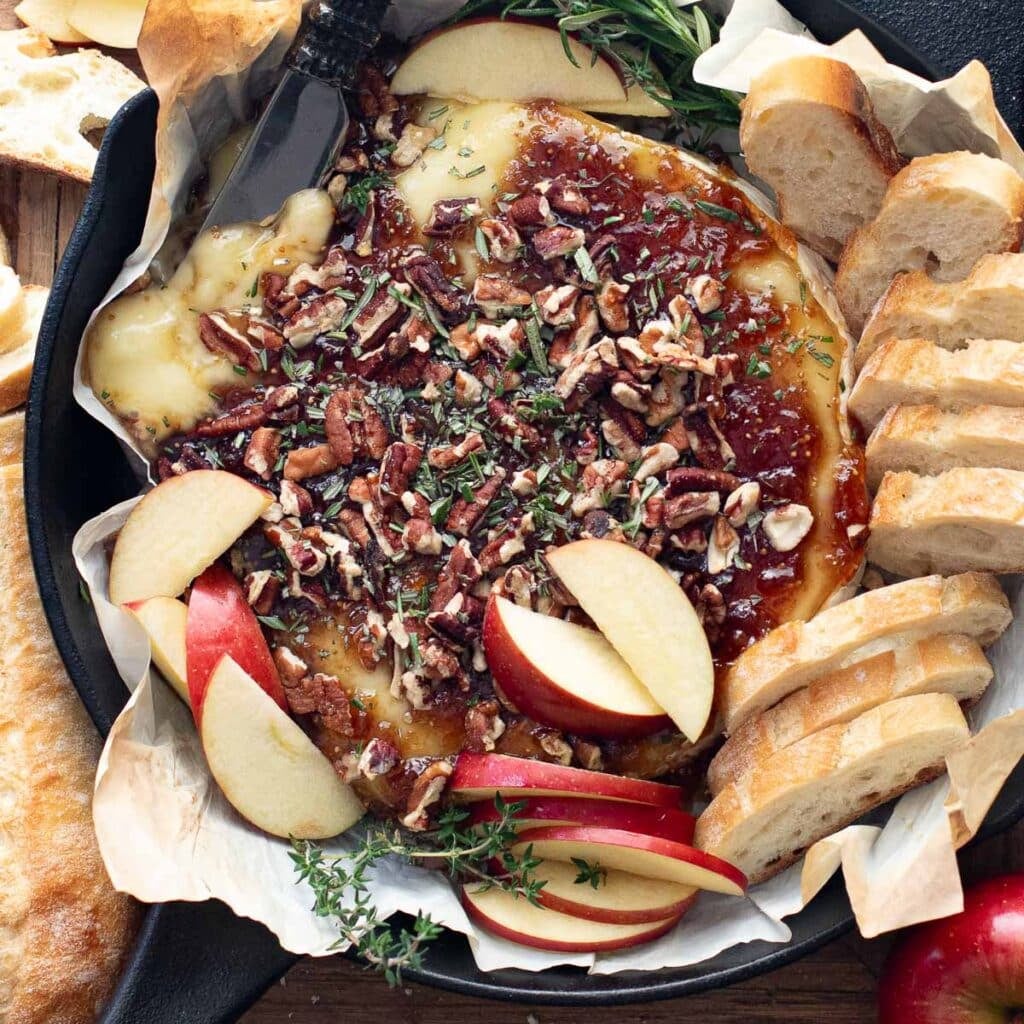 Baked Brie with Fig Jam, Pecans and Rosemary