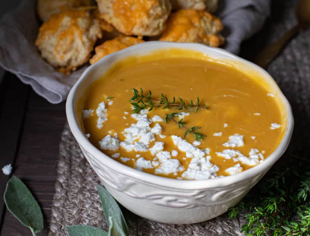 Butternut Squash Soup with Garlic Cheddar Biscuits