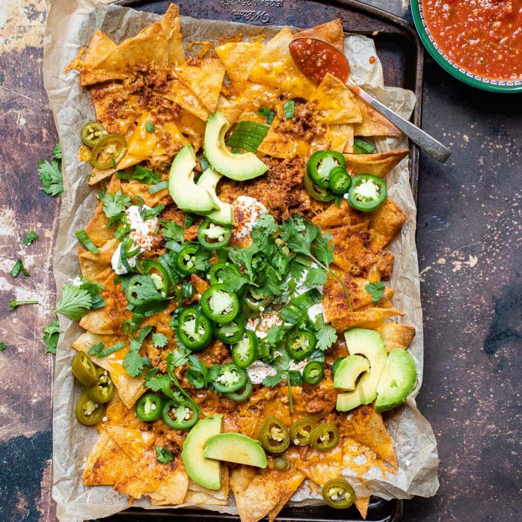 Sheet Pan Nachos with Ground Turkey