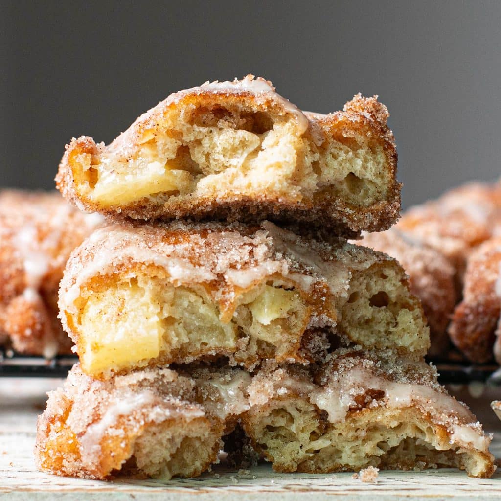 apple fritters stacked on each other
