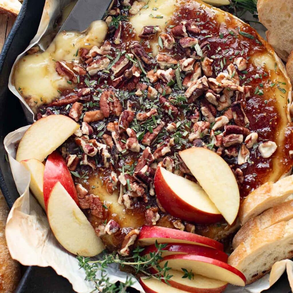 Baked Brie with Fig Jam, Pecans and Rosemary