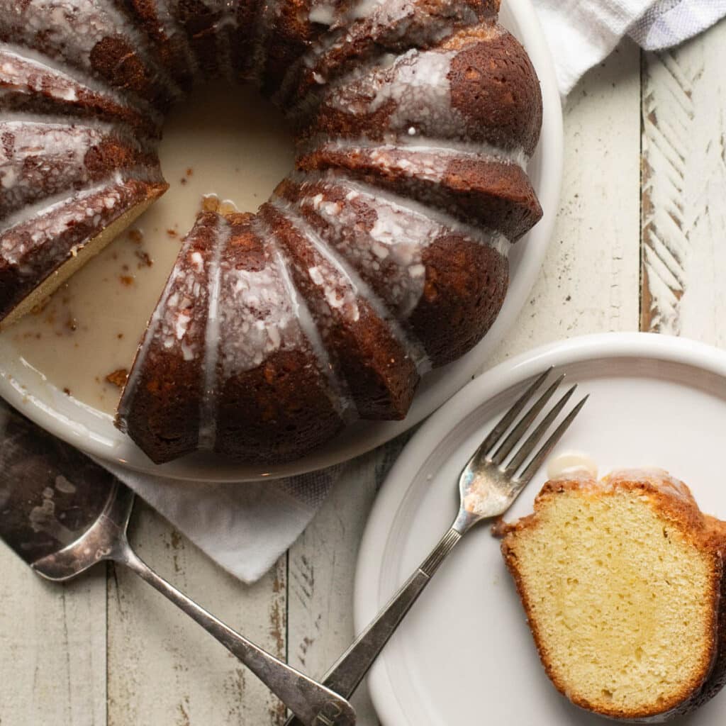 Bourbon Sour Cream Bundt Cake with Maple Glaze