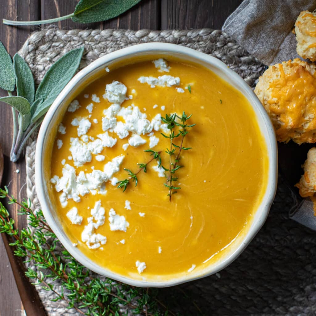 Butternut Squash Soup with Garlic Cheddar Biscuits