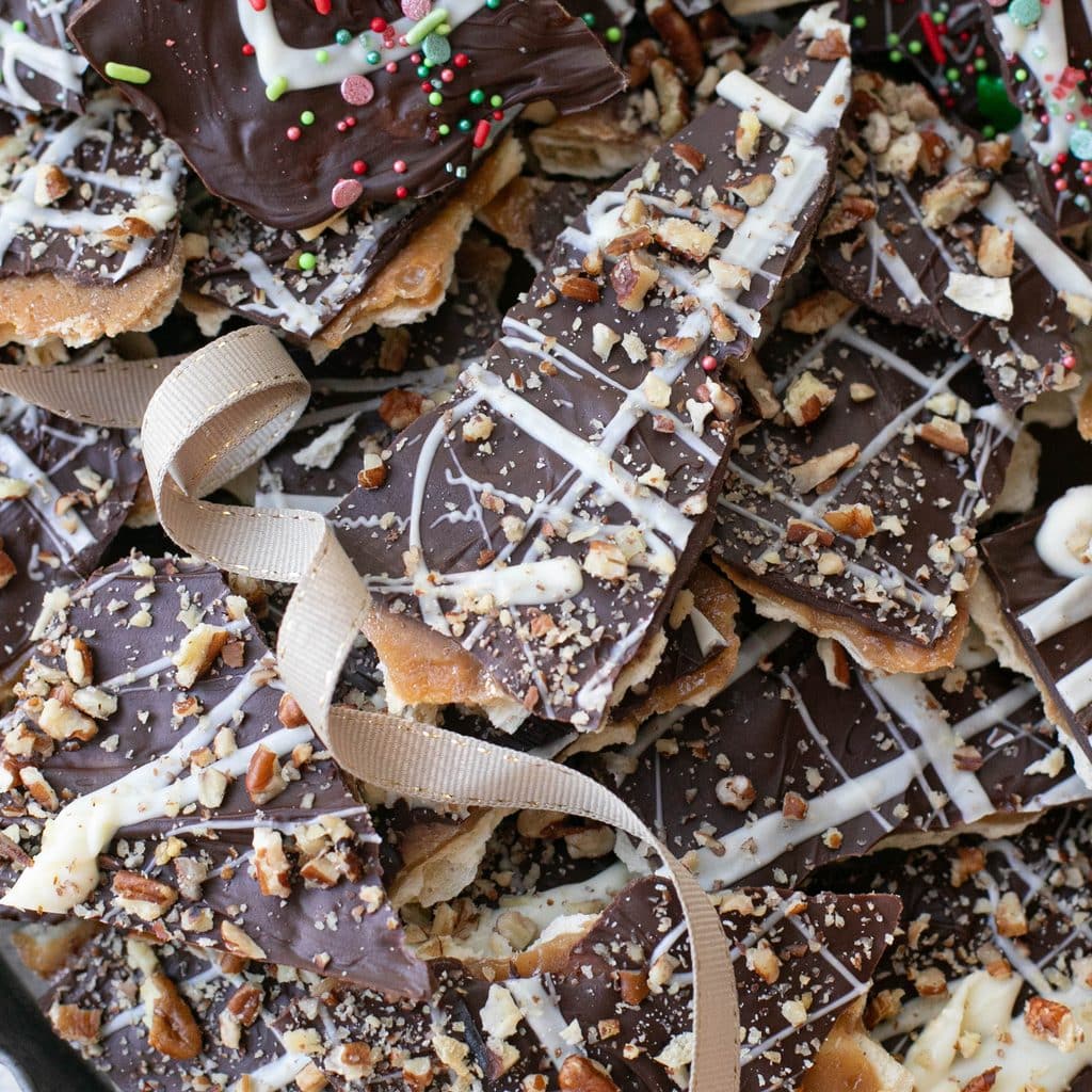 Christmas crack topped with crushed pecans