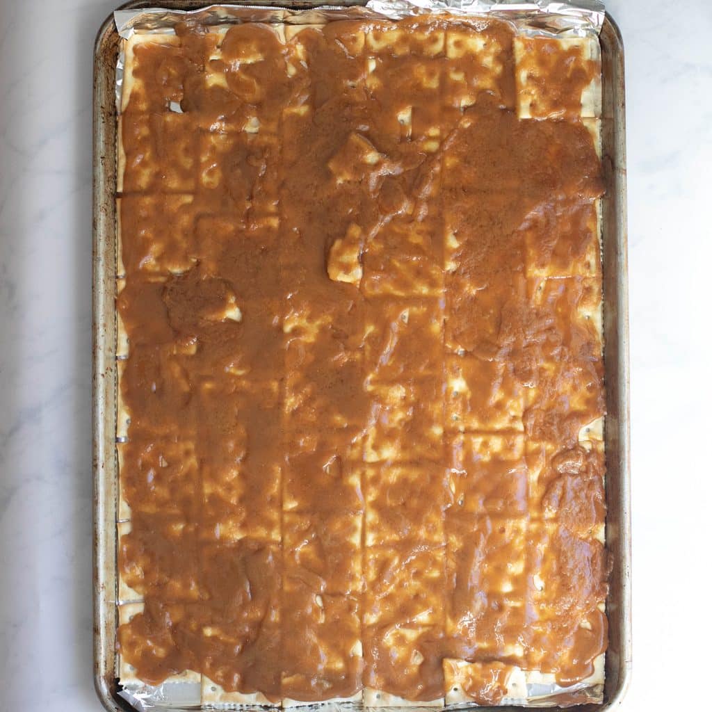 saltine crackers topped with toffee