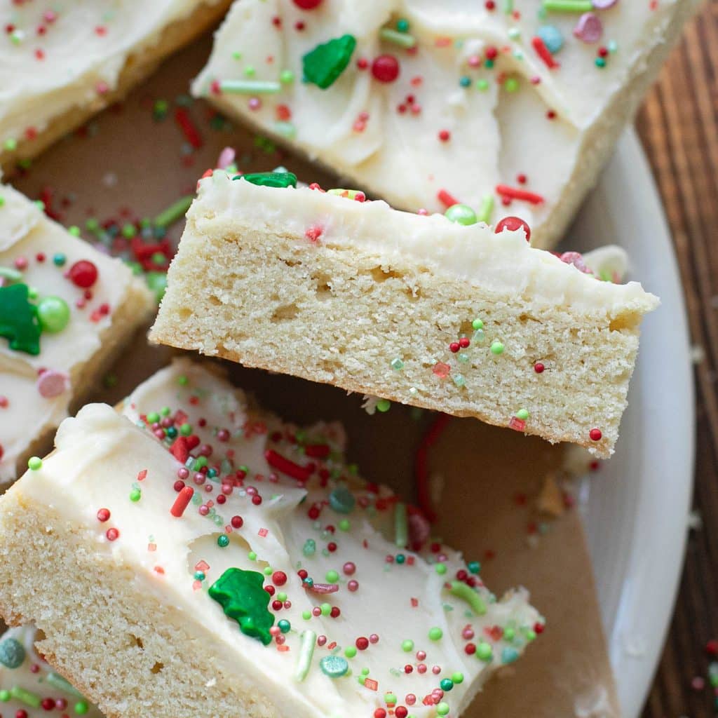sideways view of a Christmas sugar cookie bar
