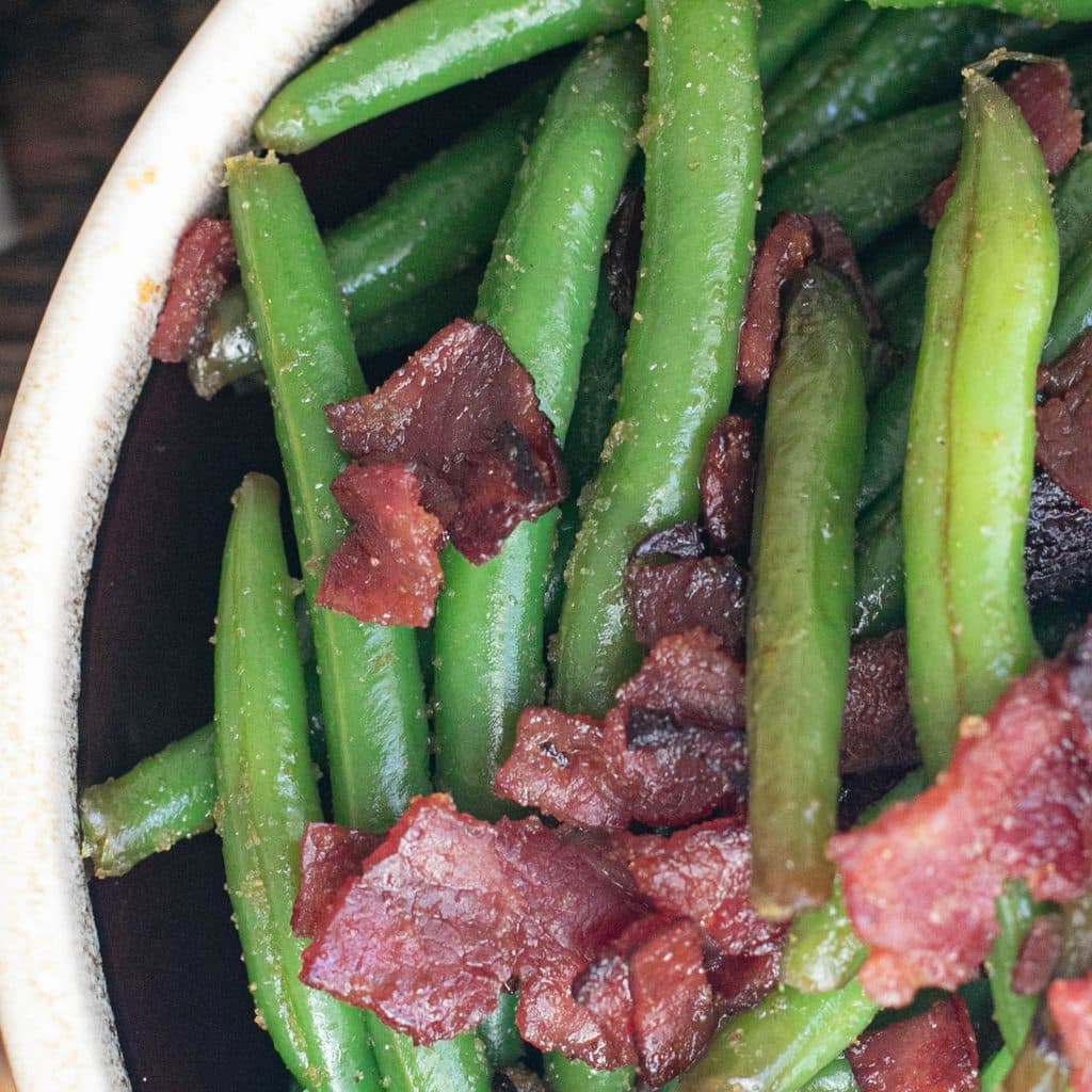 crack green beans with bacon and brown sugar