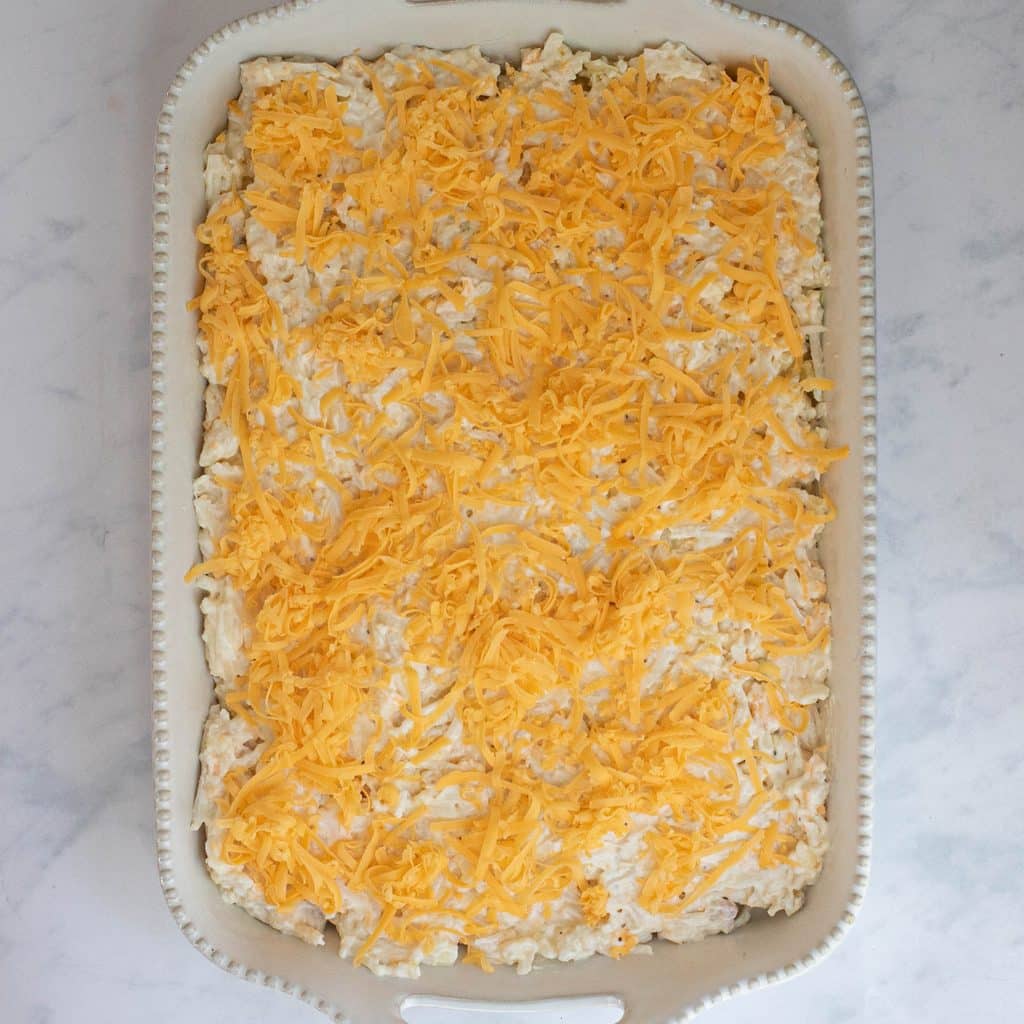 Cracker Barrel hashbrown casserole before baking