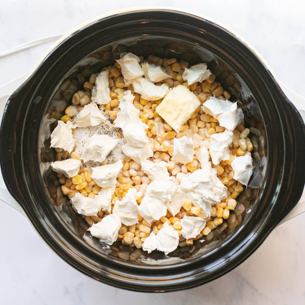 corn, cream cheese and butter in a slow cooker
