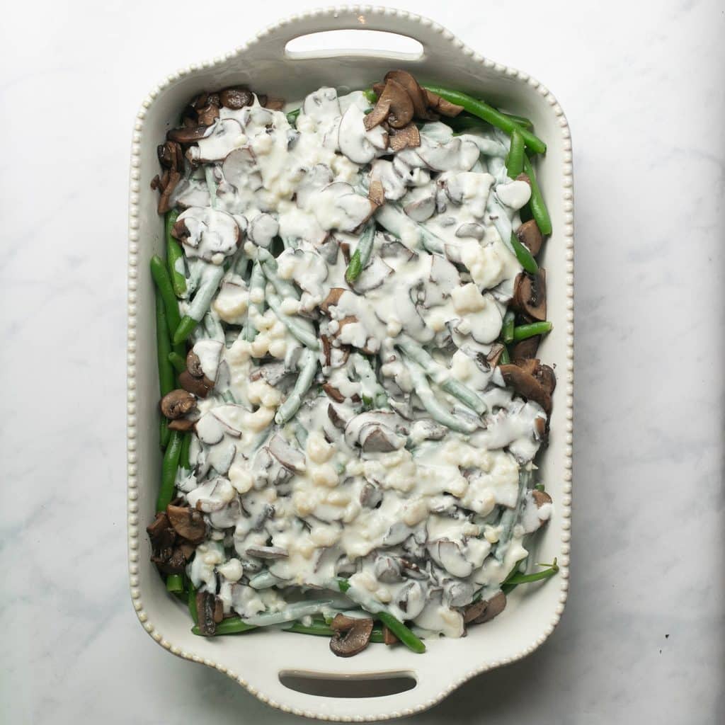 green bean casserole before baking