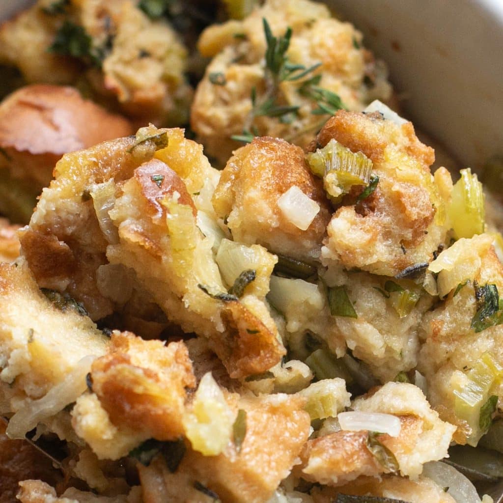 close up view of homemade stuffing