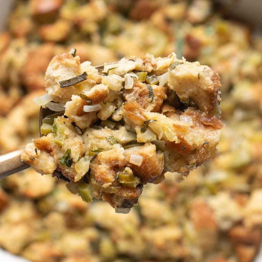 a large spoonful of  homemade stuffing
