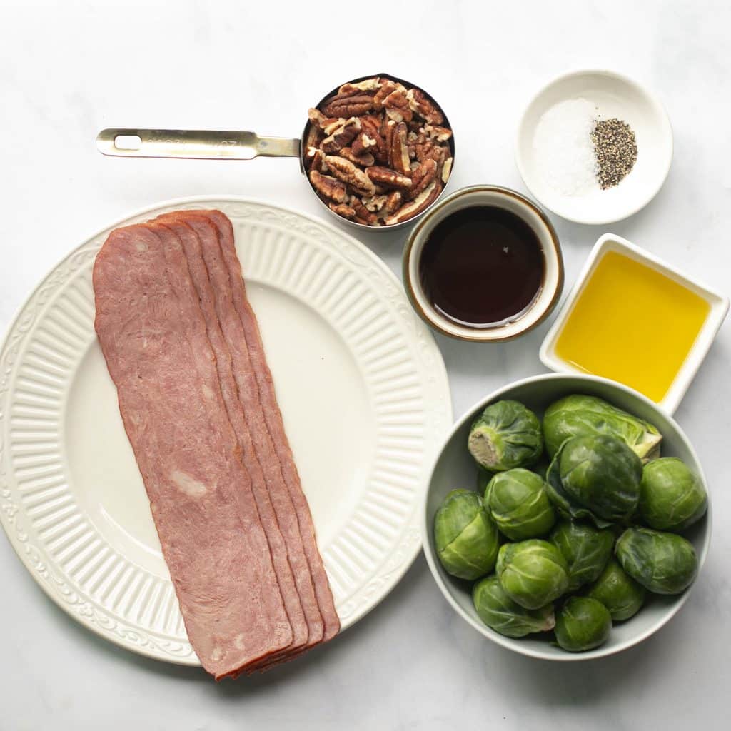 ingredients for maple bacon Brussels sprouts recipe