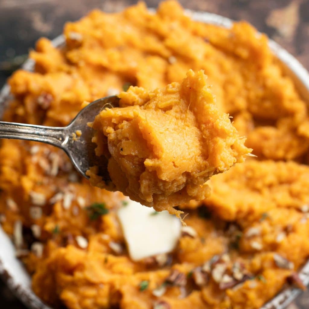 a large spoonful of mashed sweet potatoes