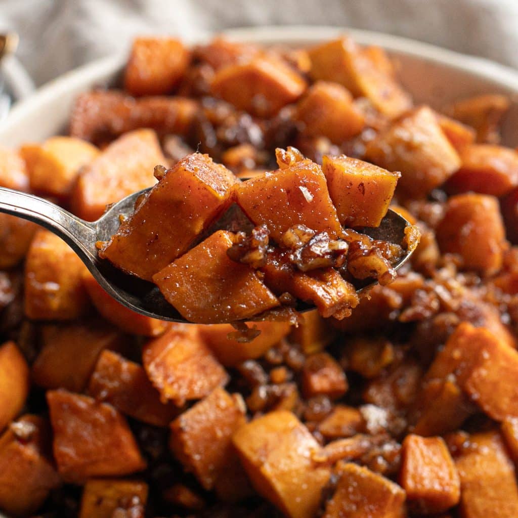 a spoonful of roasted sweet potatoes