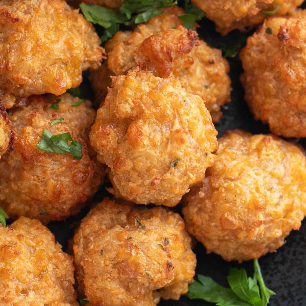 close up view of Bisquick sausage balls