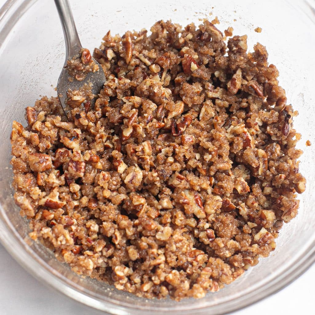 streusel topping in a glass bowl