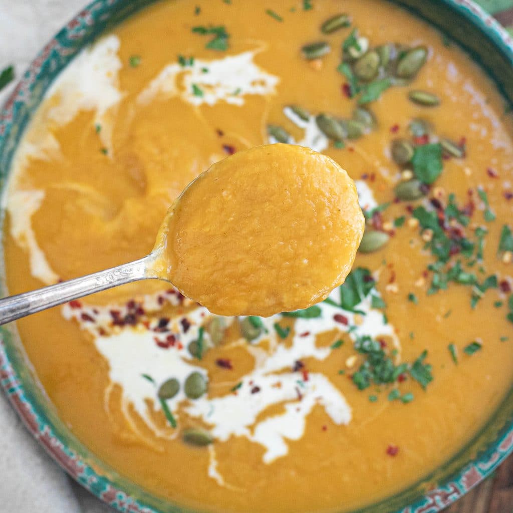 a spoonful of sweet potato soup