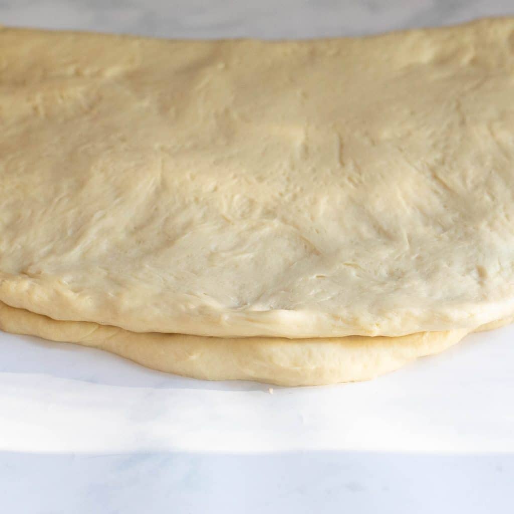 bread dough folded in  half