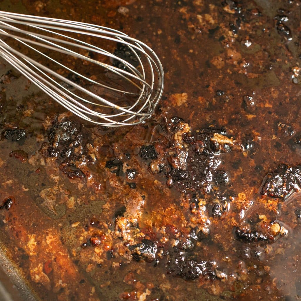pan drippings in a roasting pan